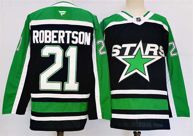 Mens Dallas Stars #21 Jason Robertson Black 2024-25 Reverse Retro Stitched Jersey